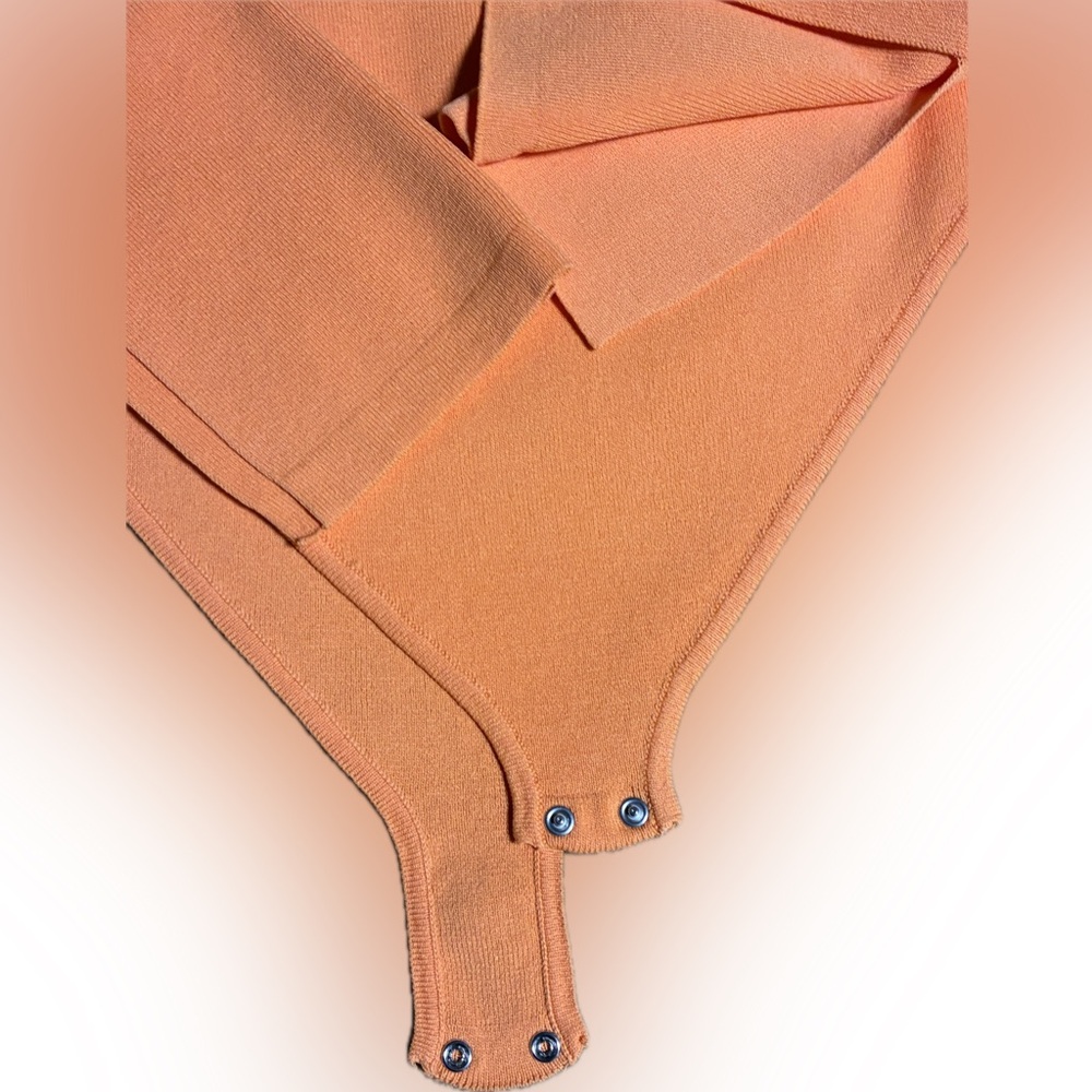 ZARA Knit Long Sleeve Tie-Front Bodysuit – vibrant bright Orange | Size S | NWT - Picture 4 of 11